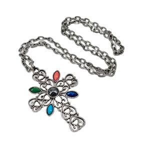 1976 Avon Filigree Cross Necklace With Glass Jewels